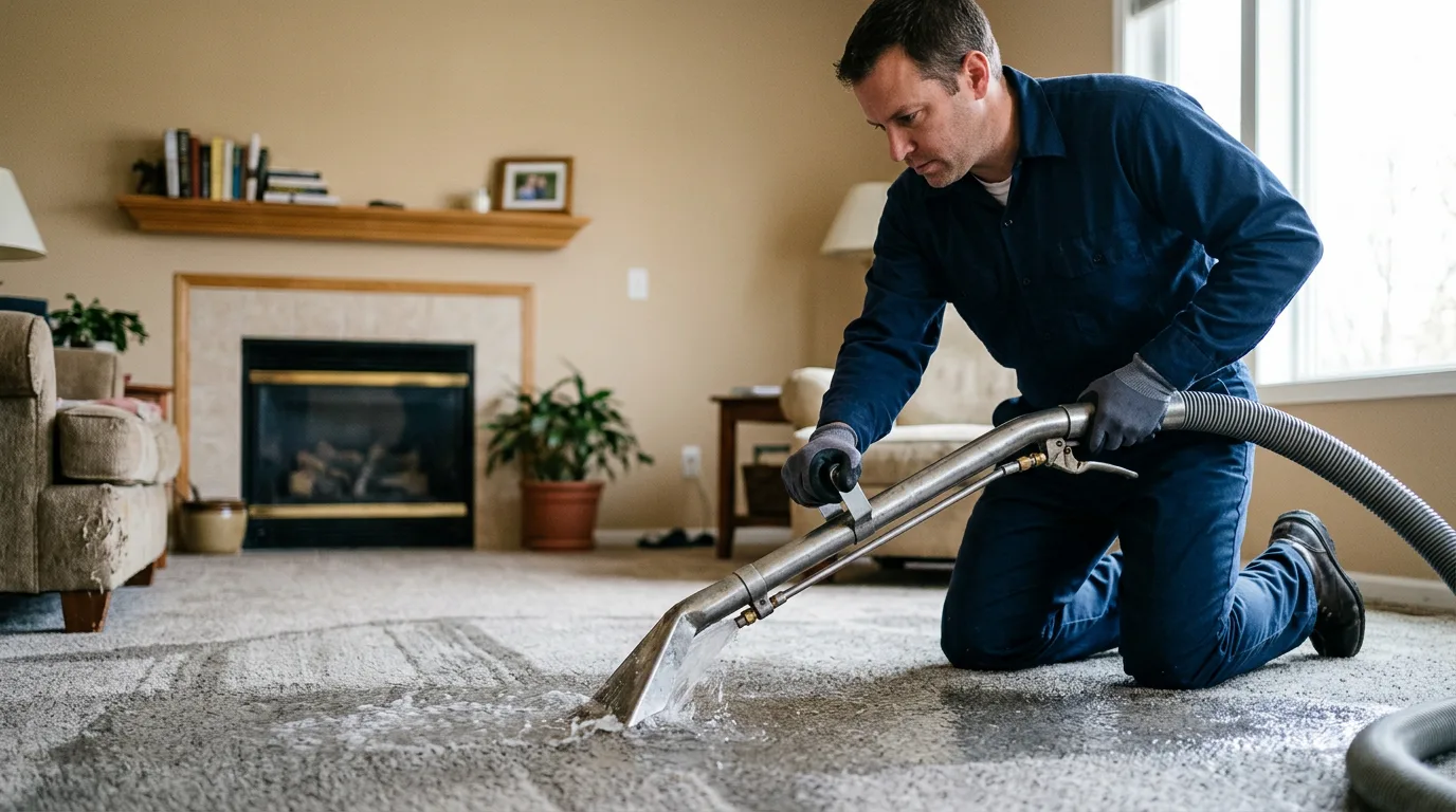 Water damage restoration technician working near Mineral Point, WI